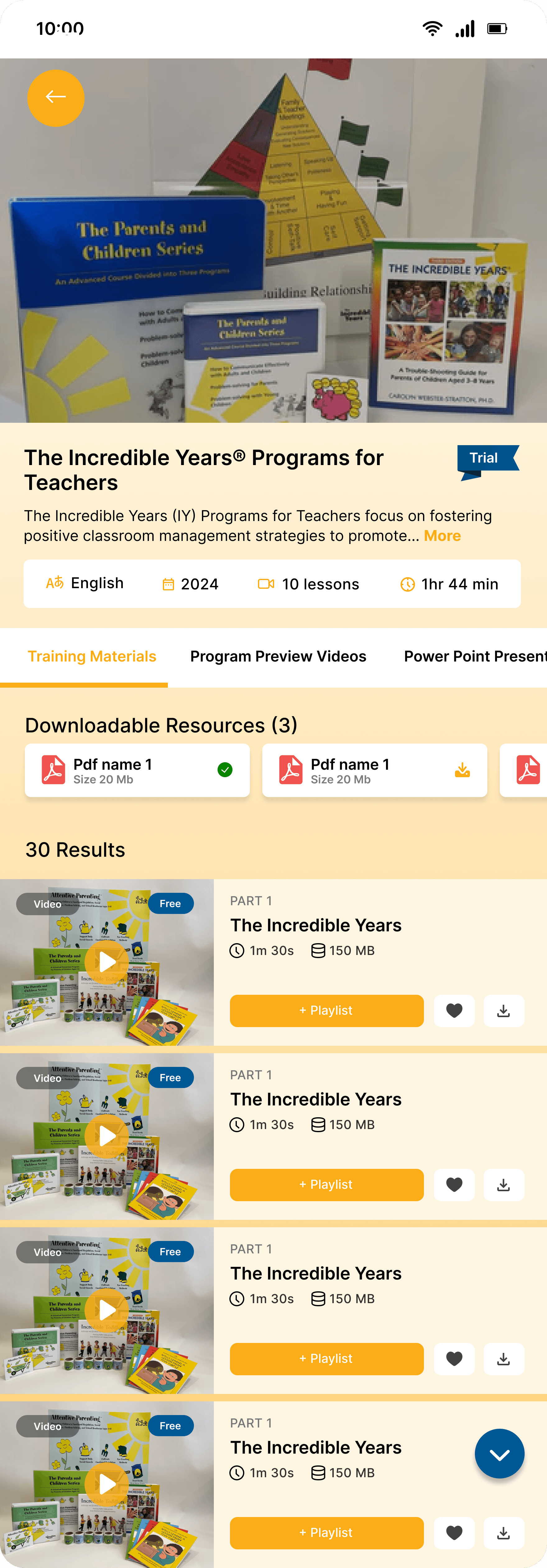 Incredible Years app — programs